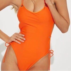 Mermaid Swimwear Halter Neck Strappy Back Tie Orange OnePiece S‎